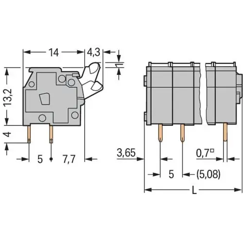 Preiswert Leiterplattenklemme, 2-polig, RM 5 mm, 0,08-2,5 mm², 24 A, Käfigklemme, grau, 255-402/333-000