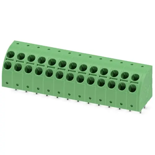 Leiterplattenklemme, 13-polig, RM 5 mm, 0,2-2,5 mm², 24 A, Federklemmanschluss, grün, 1725445 Jetzt Bestellen