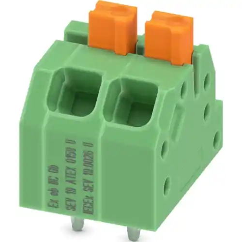 Ausverkauf Leiterplattenklemme, 2-polig, RM 3.5 mm, 0,2-1,5 mm², 16 A, Push-in Federanschluss, grün, 1070999