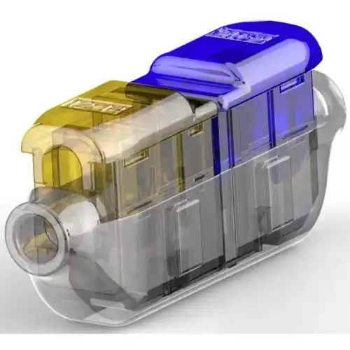 Highlight Stoßverbinder mit Isolation, 2,5-4,0 mm², AWG 16 bis 12, transparent/blau/gelb, 48 mm, 2213600-1