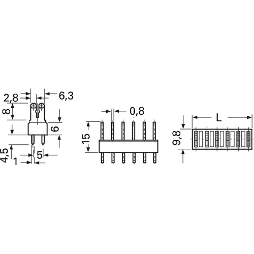 Solange Der Vorrat Reicht Flachsteckerleiste, 5-polig, 6,3 x 0,8 mm oder 2,8 x 0,8 mm, L 33.5 mm, unisoliert, 1,0-2,5 mm², AWG 16-14, 75870907