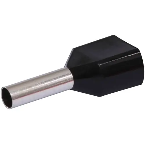 Wochenendangebot Isolierte Doppel-Aderendhülse, 1,5 mm², 8 mm lang, schwarz, 22C436, Packung mit 100 Stück
