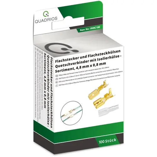 Kabelverbinder-Sortiment, Flachsteckern und Hülsen 4,8 x 0,8 /1,5 bis 2,5 mm², 100-teilig, 1908C186 Kostenloser Versand