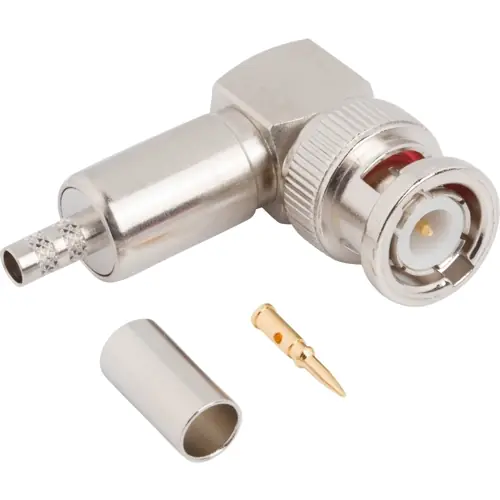 BNC Stecker 50 Ω, RG-58, RG-141, LMR-195, Belden 7806A, Belden 9311, Crimpanschluss, abgewinkelt, 031-335-RFX Billig