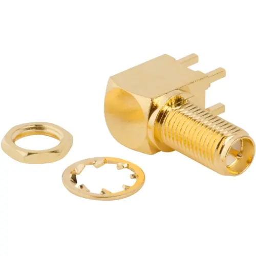SMA Einbaubuchse 50 Ω, Lötanschluss, abgewinkelt, 132203RP Markenware