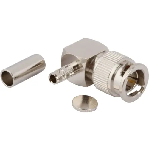 Mini-BNC Stecker 75 Ω, AT&T 735, AT&T 735A, Belden 735A1, Crimpanschluss, abgewinkelt, 031-70333 Echt