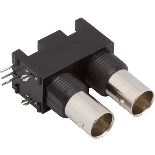 Kostenloser Rückversand BNC Doppelbuchse 75 Ω, Lötanschluss, abgewinkelt, 031-70505