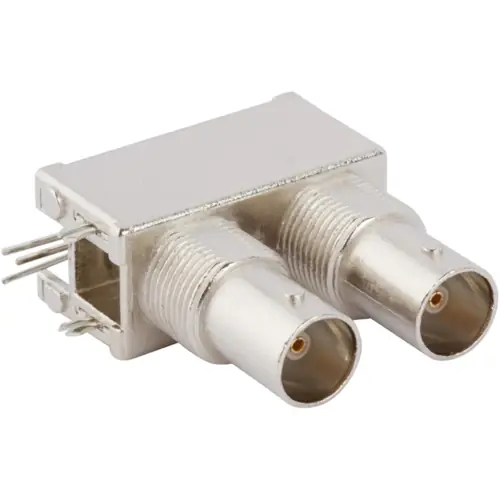 Neue Kollektion BNC Doppelbuchse 75 Ω, Lötanschluss, abgewinkelt, 031-70508
