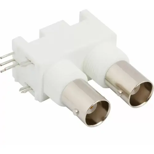 Günstig BNC Doppelbuchse 50 Ω, Crimpanschluss, abgewinkelt, 112704