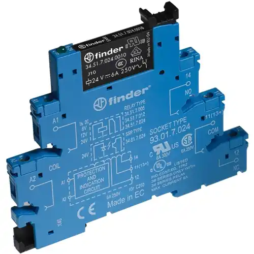 Koppelrelais 1 Wechsler, 24 V (DC), 24 V (AC), 6 A, 250 V (AC), 38.51.0.024.5060 Neue Ware