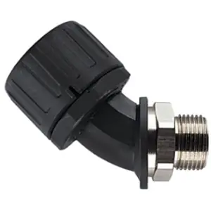 45° Schlauchverschraubung, PG16, 12 mm, PA/Messing, vernickelt, IP66, schwarz, (L) 70 mm, 166-23707 Highlight