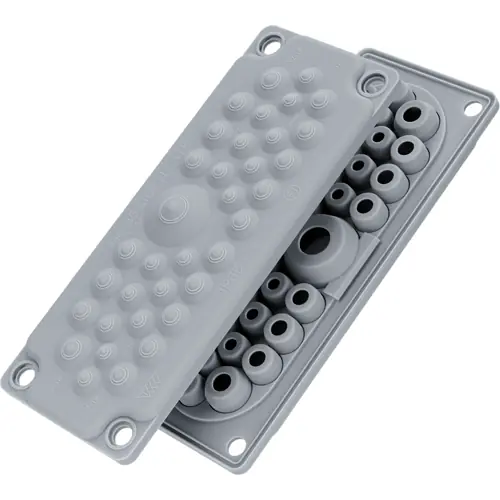 Kabeldurchführungsplatte, Kabel-Ø 6 bis 32 mm, TPE, grau, 18689PS117035 Preisknaller