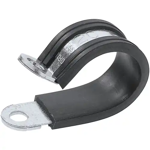 Markenprodukt Schelle, (B) 18.5 mm, Montage-Ø 6.4 mm, Klemmbereich 21 mm, Stahl/CR, metall/schwarz, für Kabel, Schläuche und Rohre, 61825382