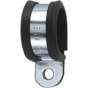 Neuheit Schelle, mit PVC-Schutzprofil, (B) 25.4 mm, Kopf-Ø 44 mm, Montage-Ø 14.2 mm, Klemmbereich 40-44 mm, Stahl, silber/schwarz, für Metallschläuche, 166-50606